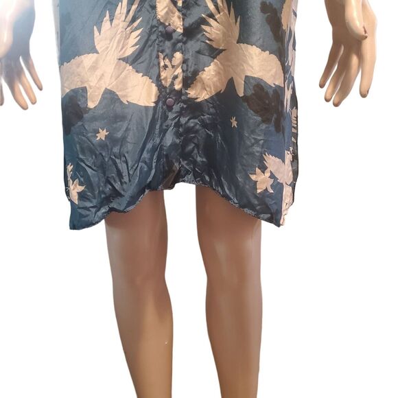Tallulah & Hope Sz 12/14 (L) Slate Blue/Beige Floral Silk Shirt Dress 3/4 Sleeve - Picture 3 of 11